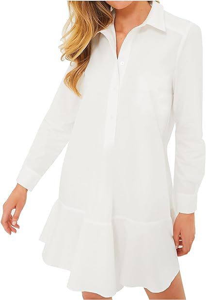 Women Long-sleeved Shirt-hem Ruffle Dress