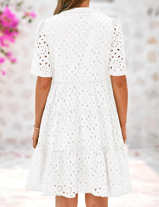 Women's Elegant Hollow Out Lace Ruffle Casual Mini Dress