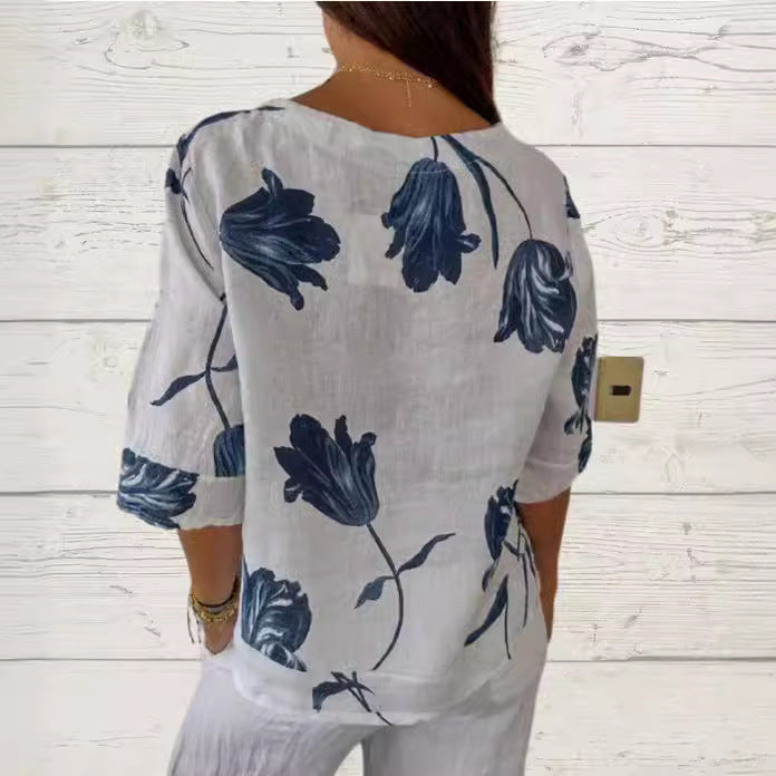 Printed V-neck Tunic Top
