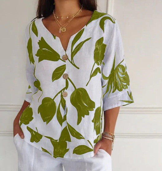 Printed V-neck Tunic Top