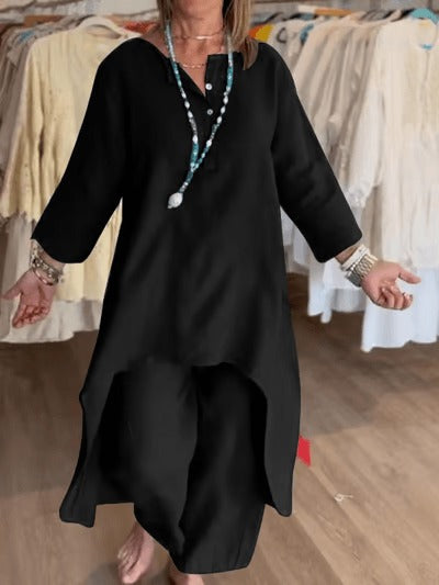 Women's Solid Color Linen Casual Suit