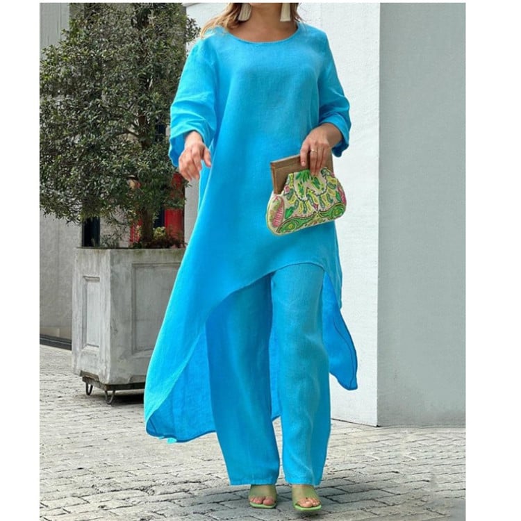 Women's Solid Color Linen Fashionable Casual Suit