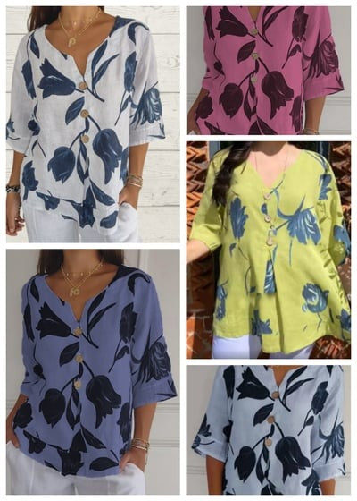 Printed V-neck Tunic Top