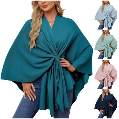 Elegant Shawl Wraps Soft Open Front Poncho Sweater