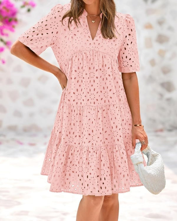 Women's Elegant Hollow Out Lace Ruffle Casual Mini Dress