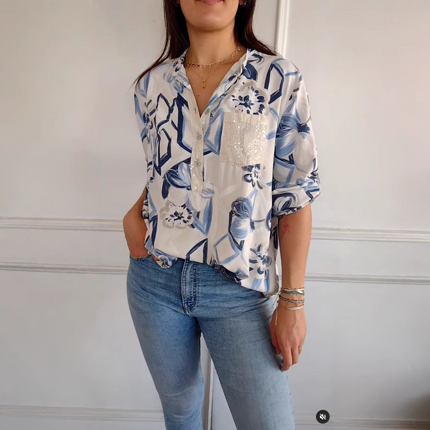 Fashion Printed Women's Casual Shirt Top