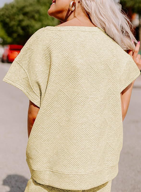 Women's Textured Loose Fit T Shirt and Drawstring Pants Casual Set