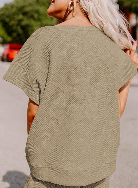 Women's Textured Loose Fit T Shirt and Drawstring Pants Casual Set