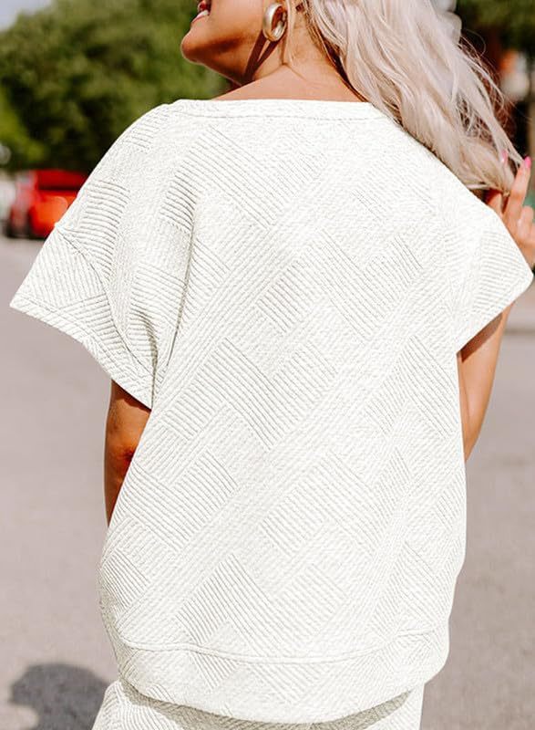 Women's Textured Loose Fit T Shirt and Drawstring Pants Casual Set