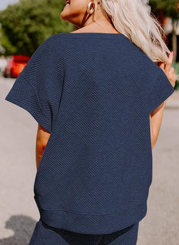 Women's Textured Loose Fit T Shirt and Drawstring Pants Casual Set