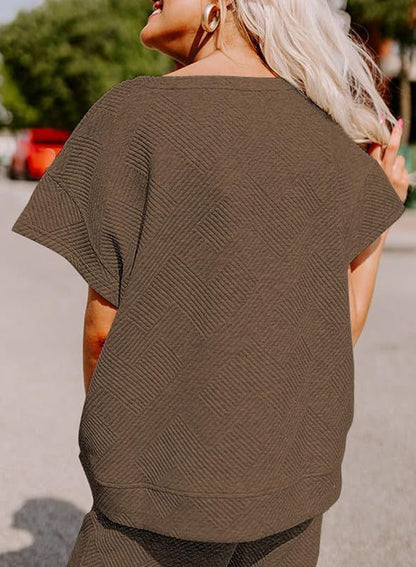 Women's Textured Loose Fit T Shirt and Drawstring Pants Casual Set