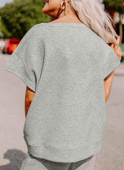 Women's Textured Loose Fit T Shirt and Drawstring Pants Casual Set