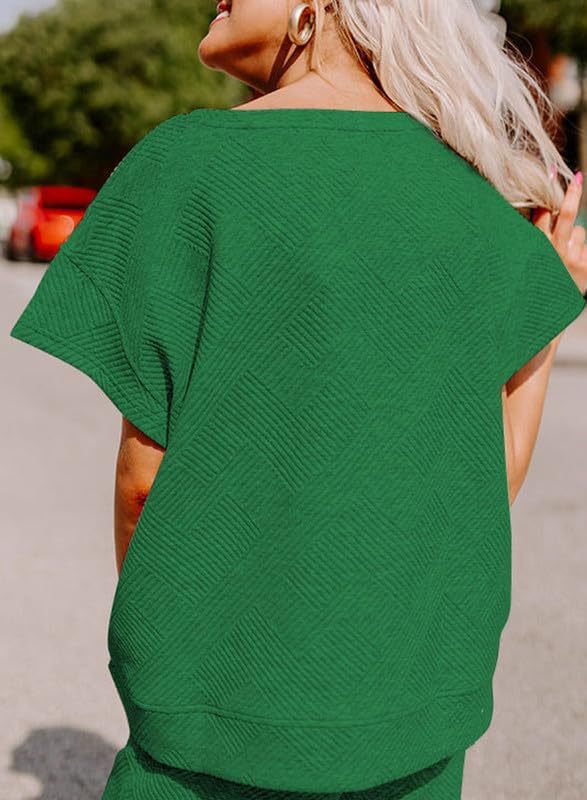 Women's Textured Loose Fit T Shirt and Drawstring Pants Casual Set