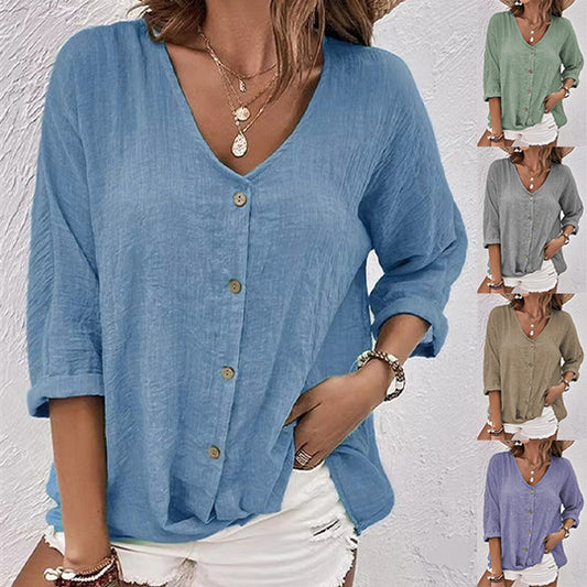 Women's Loose V-neck Pullover Shirt