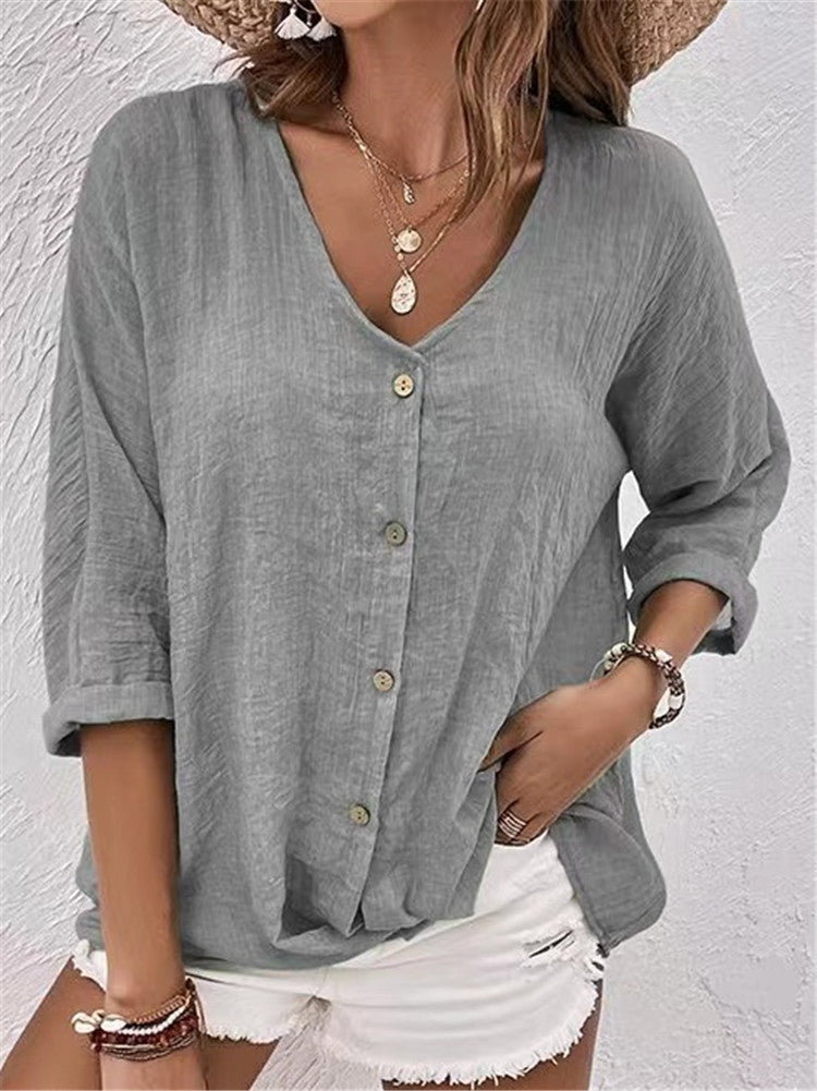Women's Loose V-neck Pullover Shirt