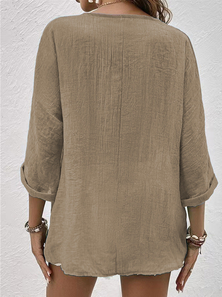 Women's Loose V-neck Pullover Shirt