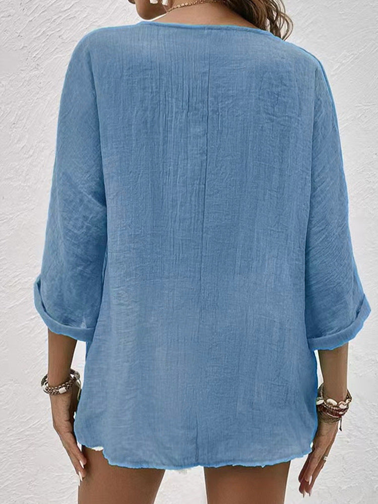 Women's Loose V-neck Pullover Shirt