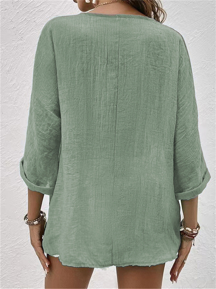 Women's Loose V-neck Pullover Shirt