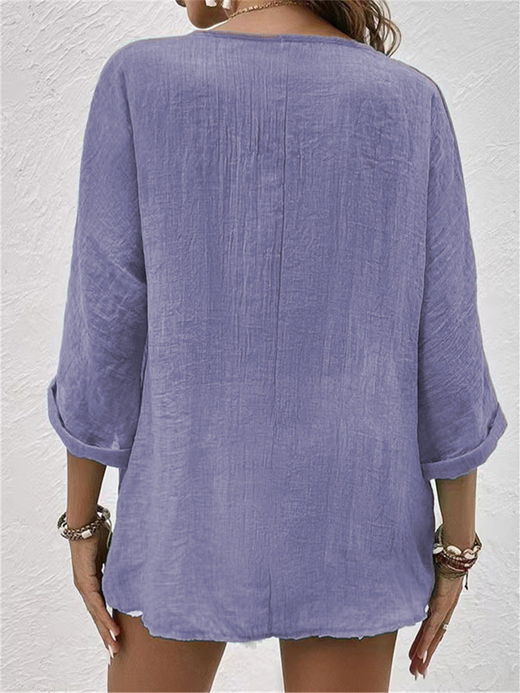 Women's Loose V-neck Pullover Shirt