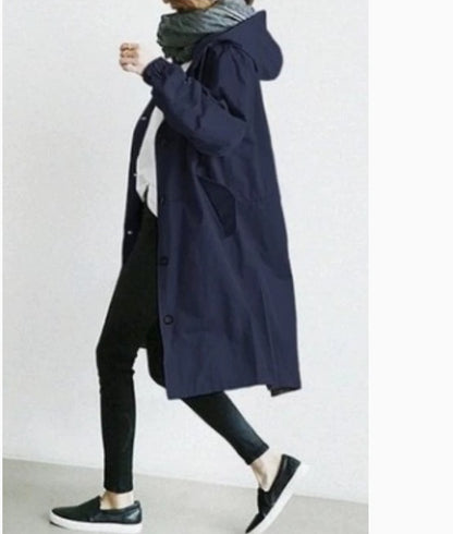 Oversized Hooded Long-sleeved Button Trench Coat