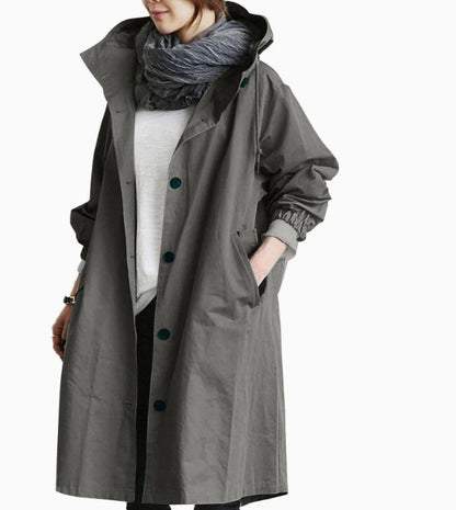 Oversized Hooded Long-sleeved Button Trench Coat