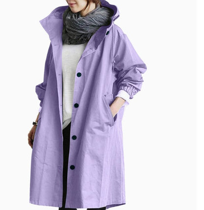 Oversized Hooded Long-sleeved Button Trench Coat