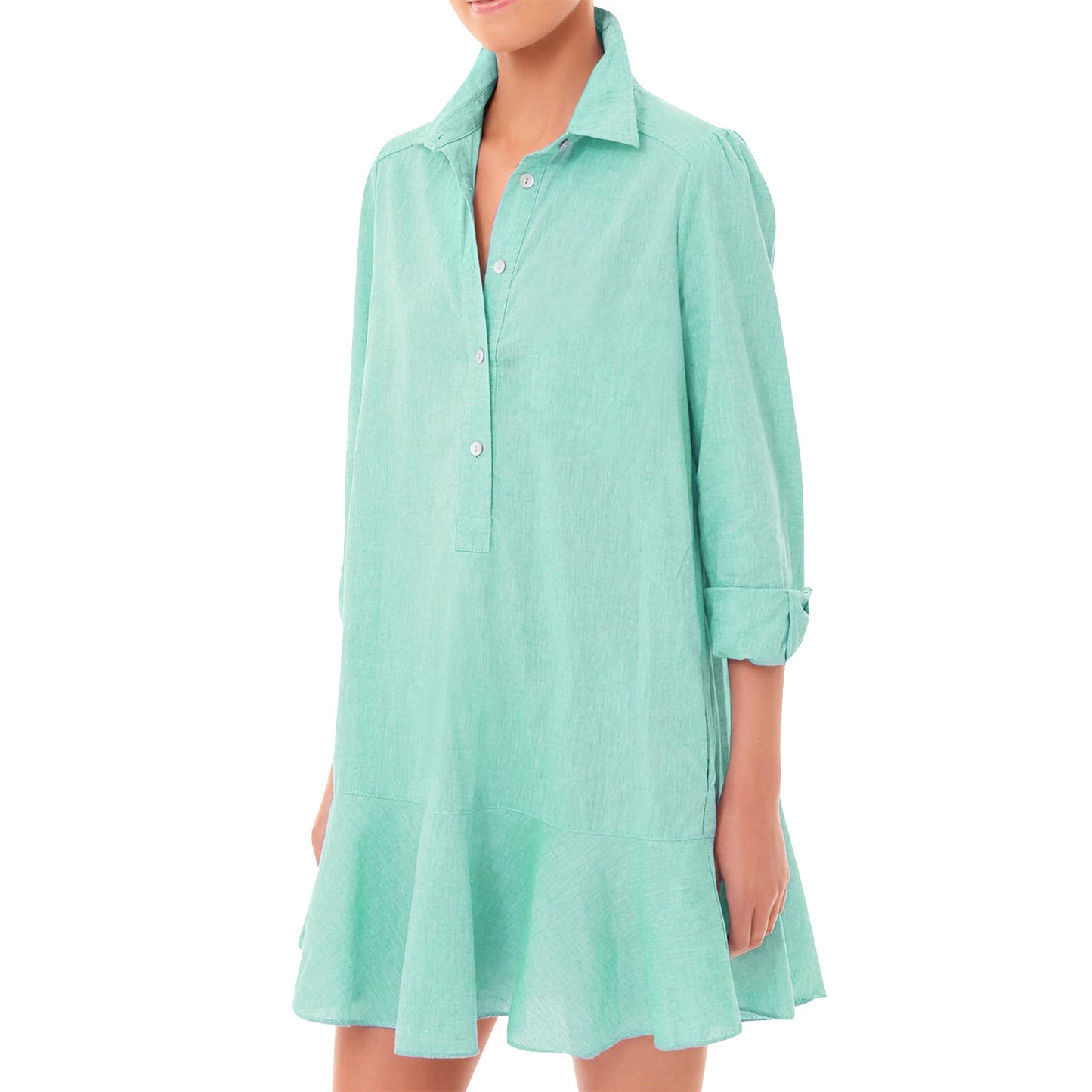 Women Long-sleeved Shirt-hem Ruffle Dress