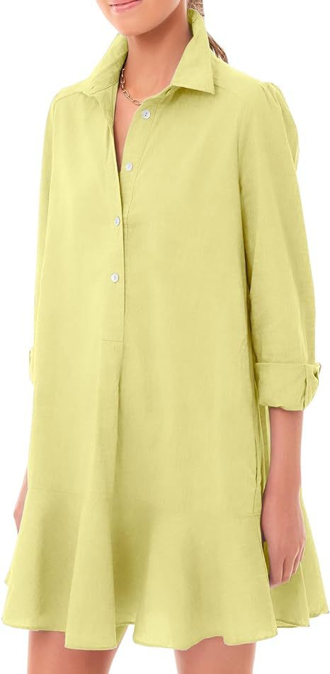 Women Long-sleeved Shirt-hem Ruffle Dress