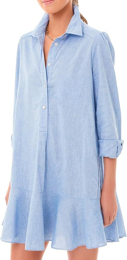Women Long-sleeved Shirt-hem Ruffle Dress