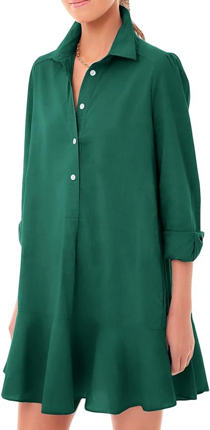 Women Long-sleeved Shirt-hem Ruffle Dress