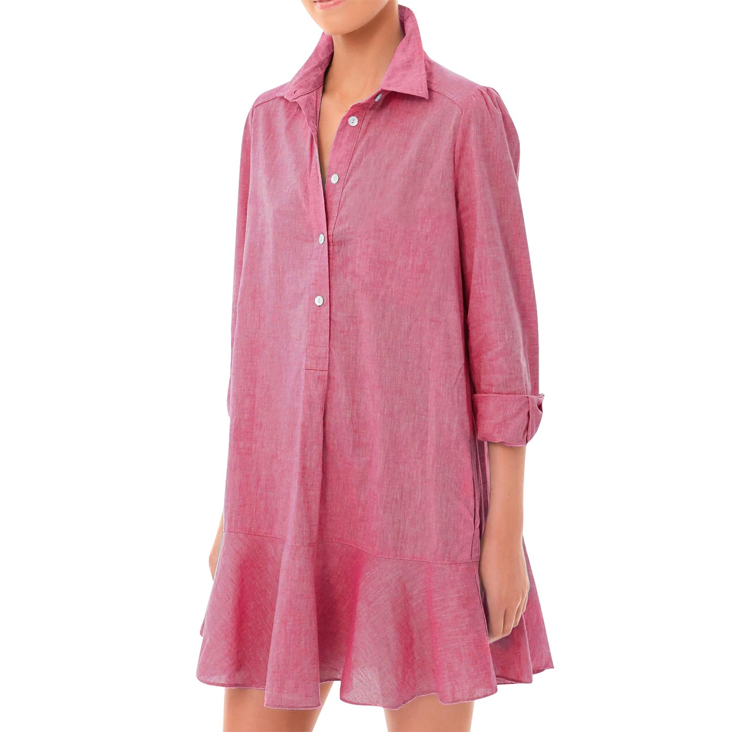 Women Long-sleeved Shirt-hem Ruffle Dress