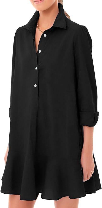 Women Long-sleeved Shirt-hem Ruffle Dress