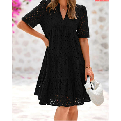 Women's Elegant Hollow Out Lace Ruffle Casual Mini Dress