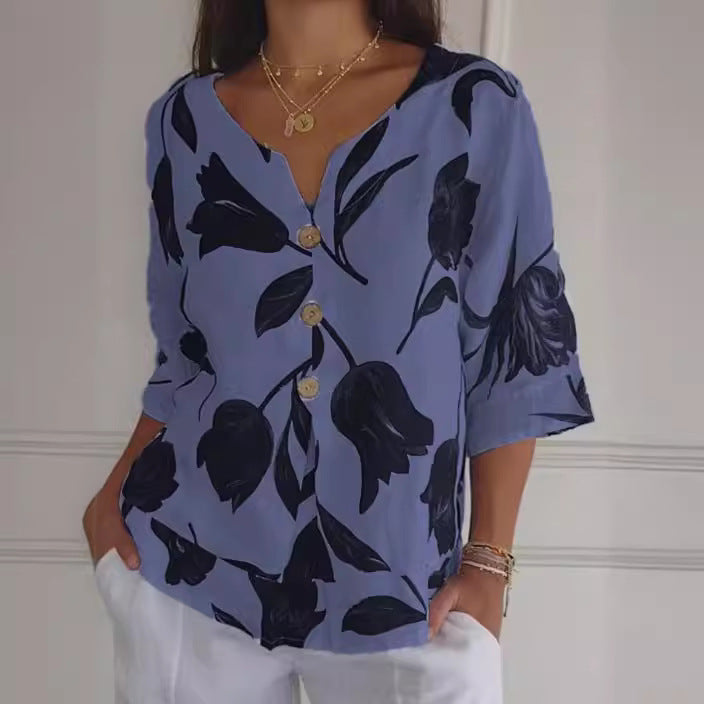 Printed V-neck Tunic Top