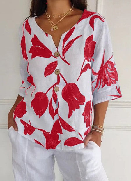 Printed V-neck Tunic Top