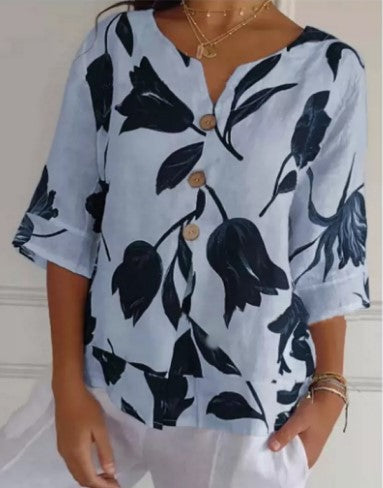 Printed V-neck Tunic Top