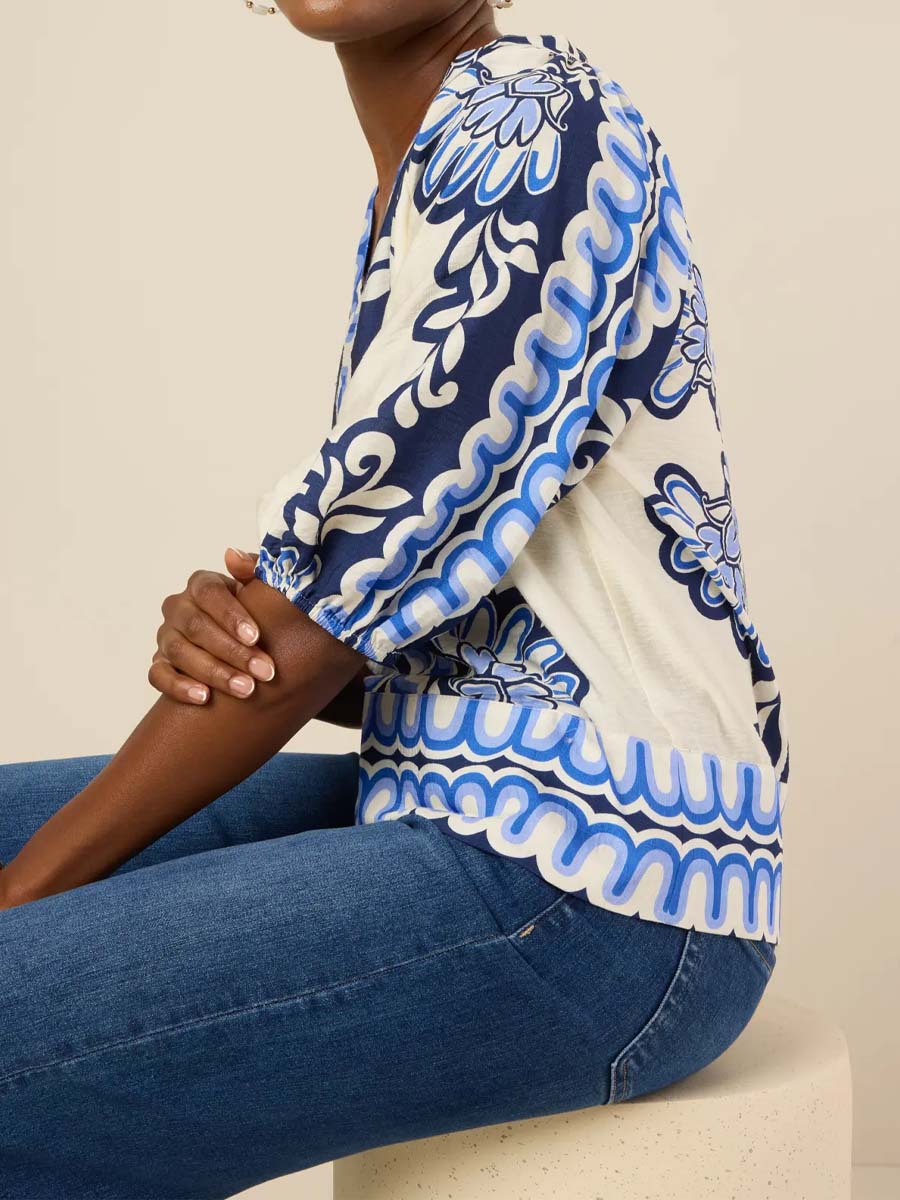 Band Collar Printed Top