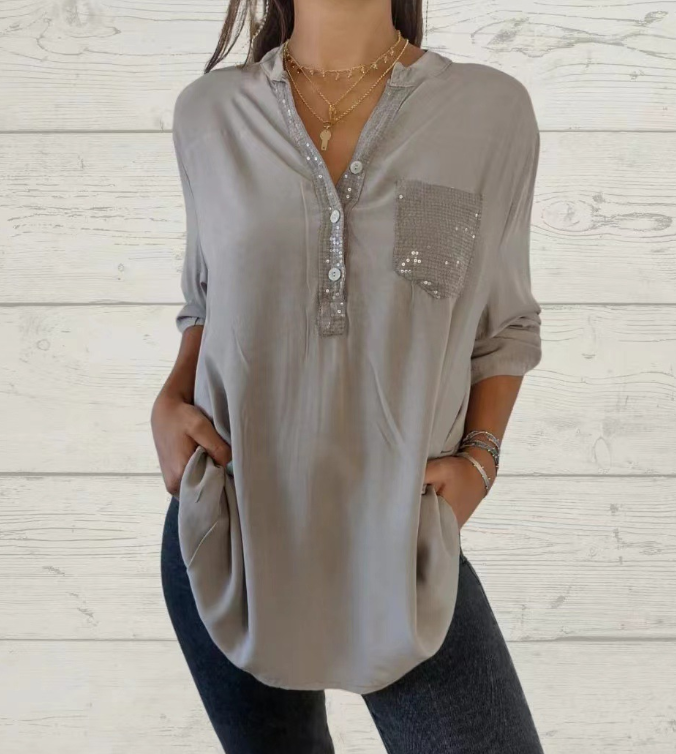Shing Patchwork Button Up Blouse