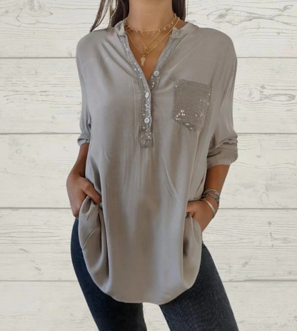 Shing Patchwork Button Up Blouse