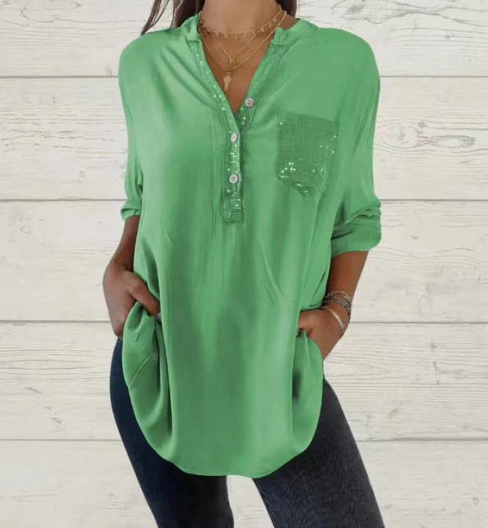 Shing Patchwork Button Up Blouse