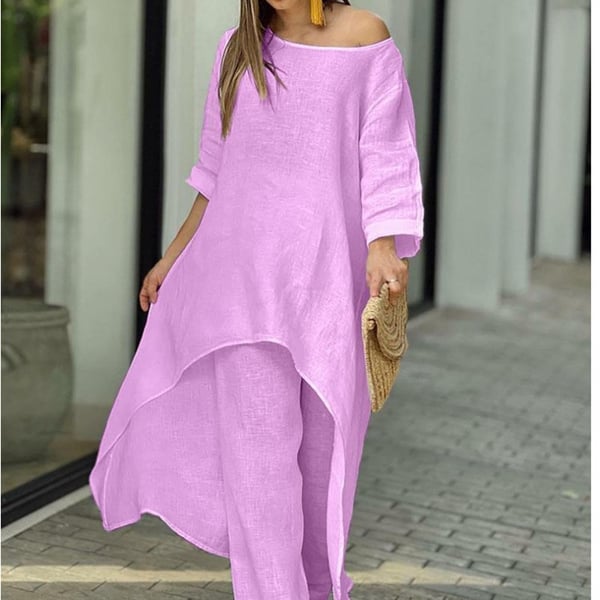 Women's Solid Color Linen Fashionable Casual Suit
