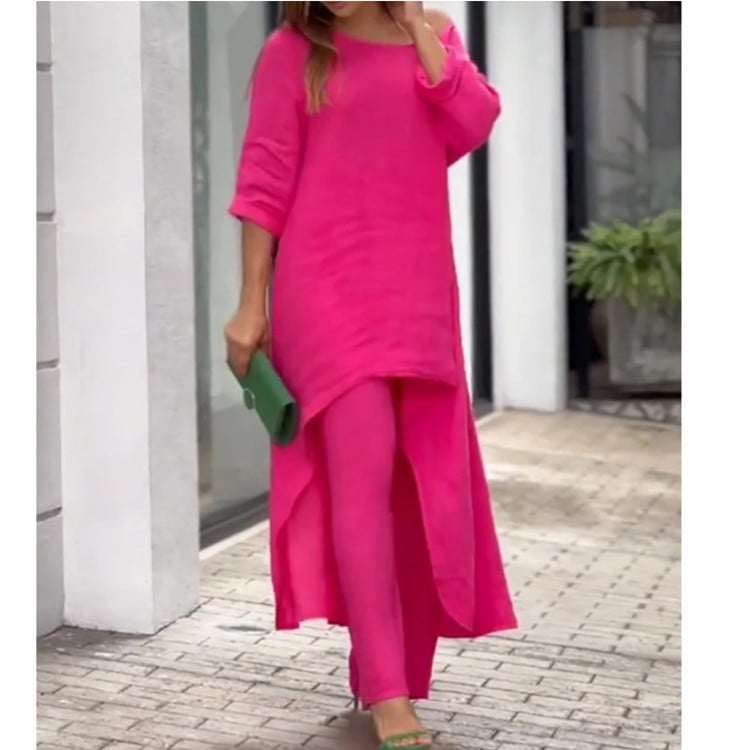 Women's Solid Color Linen Fashionable Casual Suit