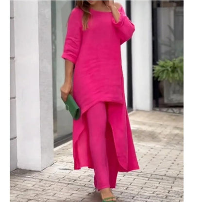 Women's Solid Color Linen Fashionable Casual Suit