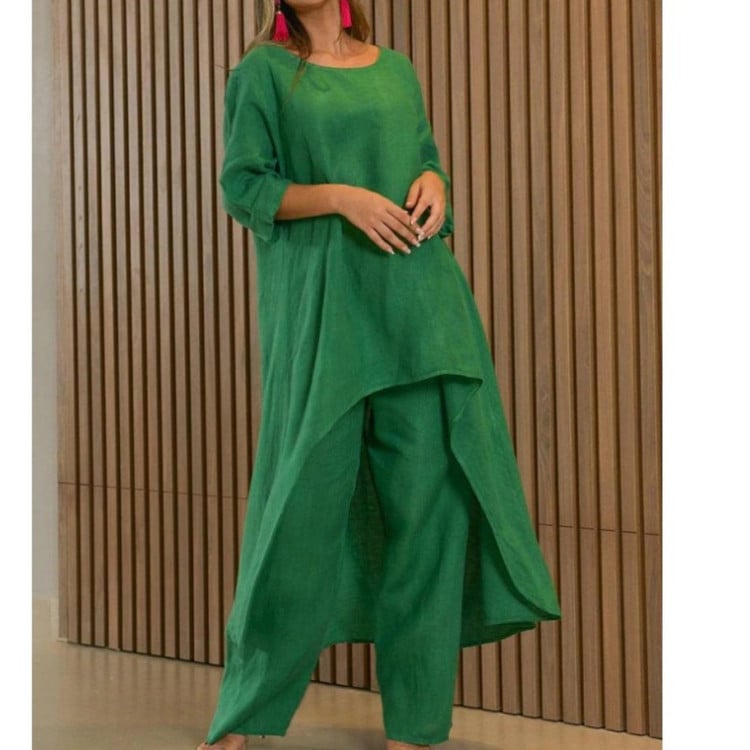 Women's Solid Color Linen Fashionable Casual Suit