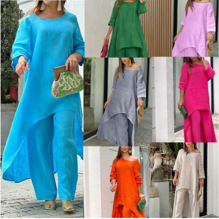 Women's Solid Color Linen Fashionable Casual Suit