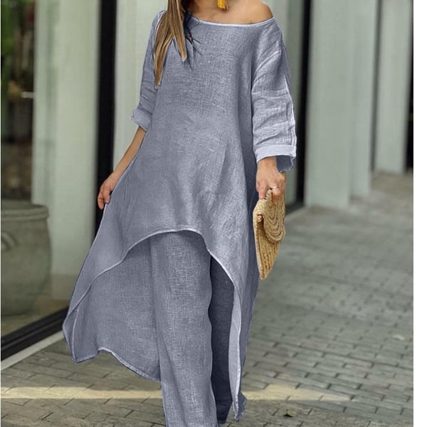 Women's Solid Color Linen Fashionable Casual Suit