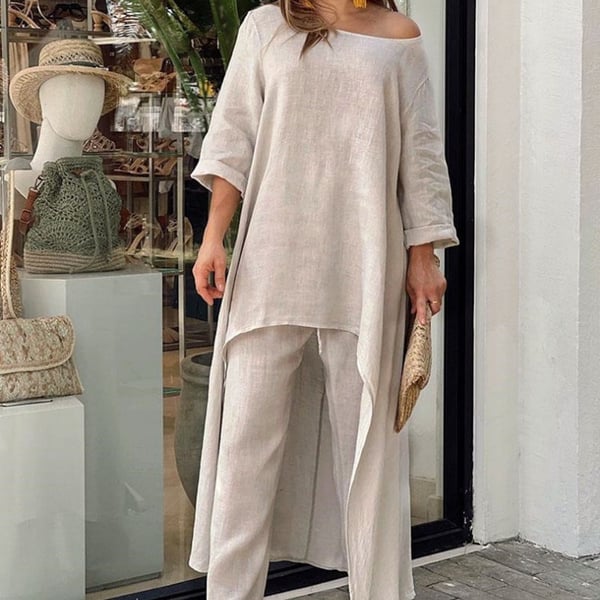 Women's Solid Color Linen Fashionable Casual Suit