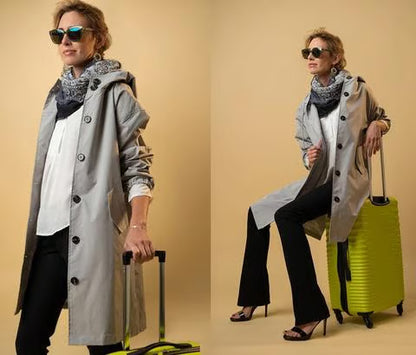 Oversized Hooded Long-sleeved Button Trench Coat