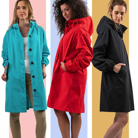 Oversized Hooded Long-sleeved Button Trench Coat