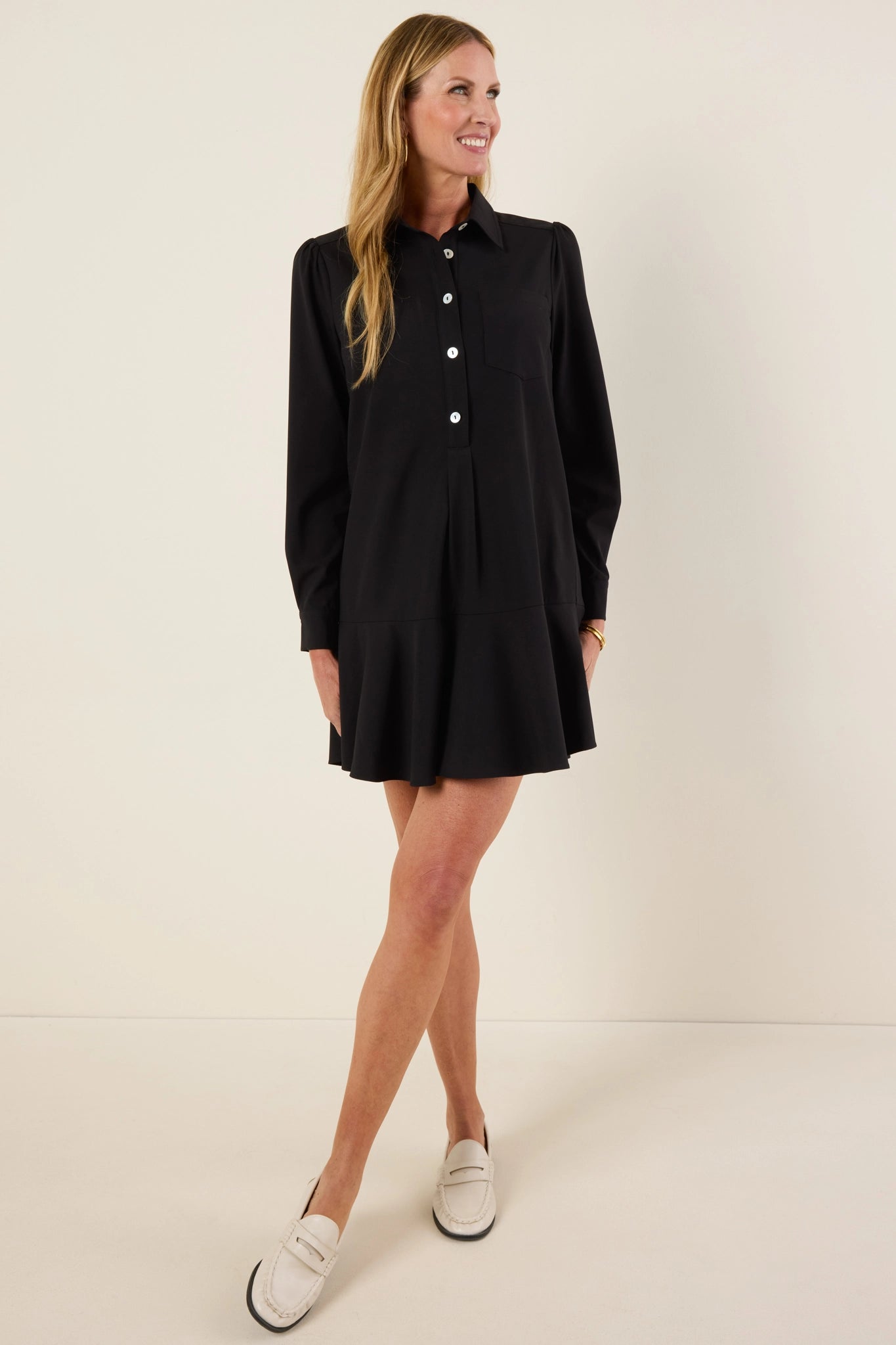 Women Long-sleeved Shirt-hem Ruffle Dress